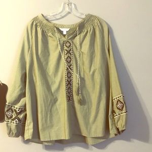 Green blouse & long sleeved. Loose and never worn.